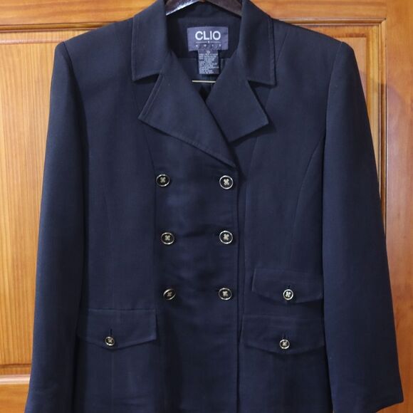 CLIO Black Double Breasted Vintage Pant Suit 10 - Picture 3 of 16